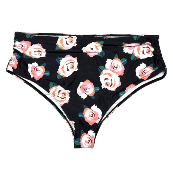 Womens High Waisted Bikini Swim Bottoms Set Black Floral Pattern Size 3XL New - Picture 2 of 9